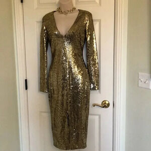 𝅺Akira Chicago black label gold sequins‎ dress small